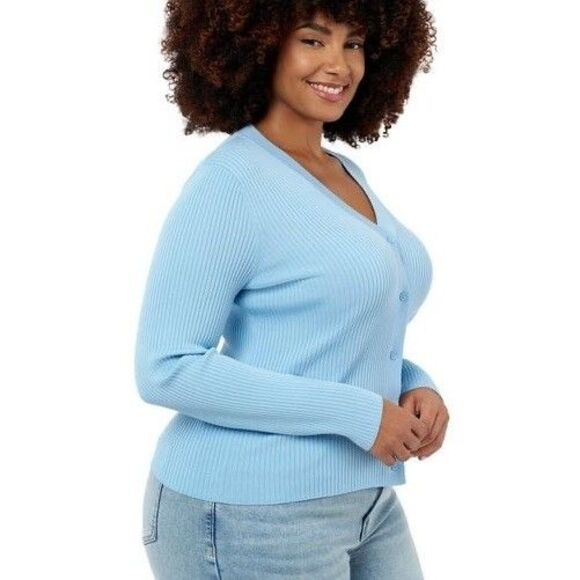 Edited by Remi Bader Women's V-Neck Cardigan Light Blue Size M Soft stretch knit - Picture 8 of 10